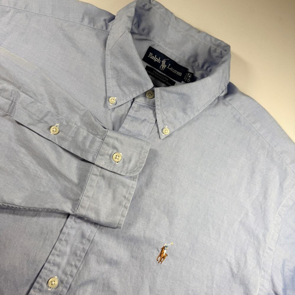 Ralph Lauren Yarmouth Shirt Mens 17 35 Blue Oxford Flesh Pony Vintage